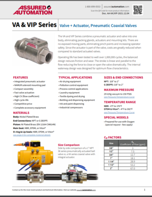 ASSURED VA/VIP CATALOG VALVE & ACTUATOR, PNEUMATIC COAXIAL VALVES